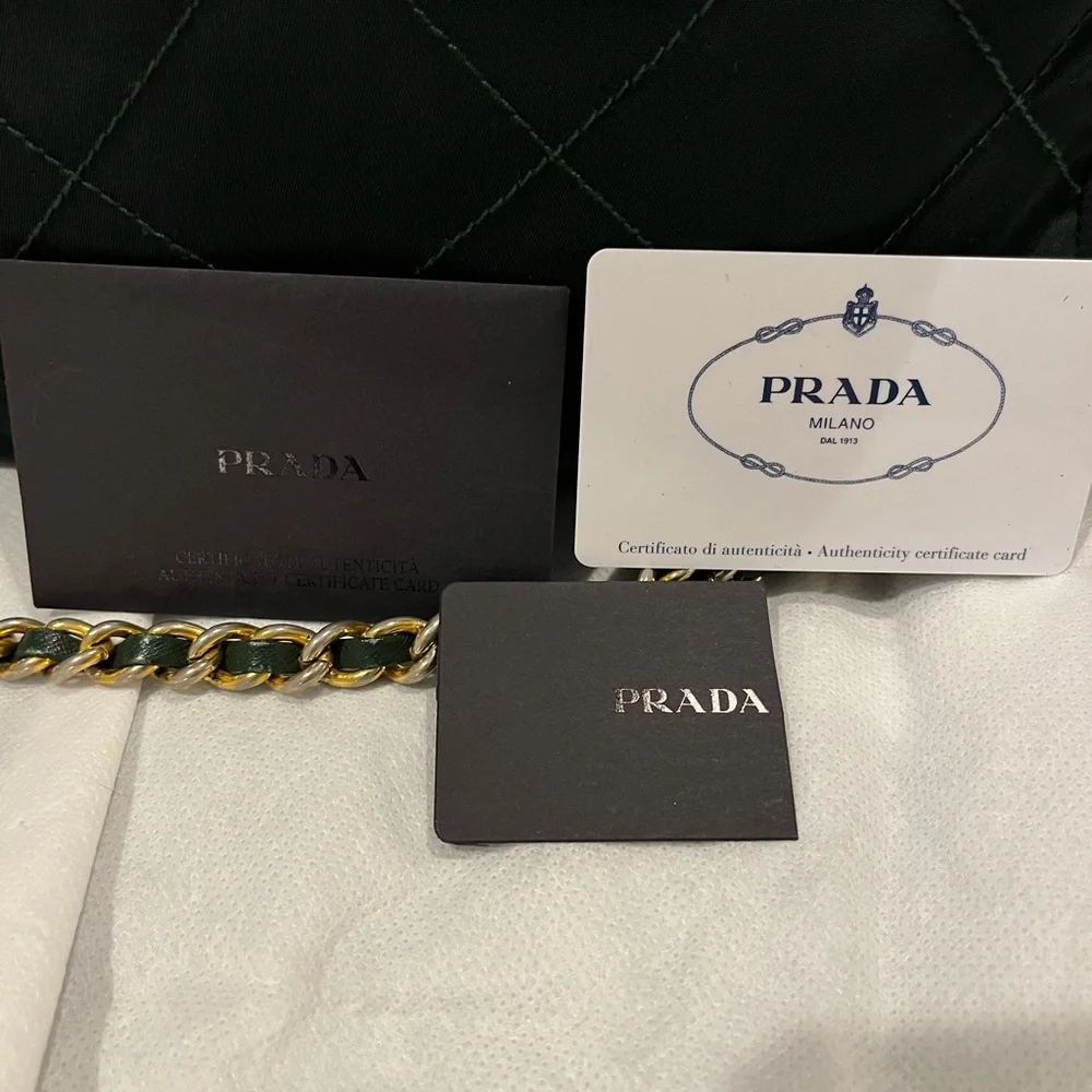 Prada Green Tessuto Quilted Nylon Shoulder Bag with Gold Chain - Picture 12 of 13